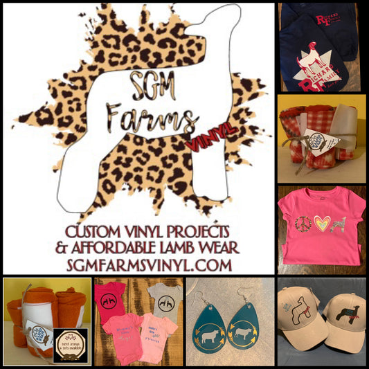 Custom vinyl projects and affordable lamb wear by SGM Farms Vinyl.