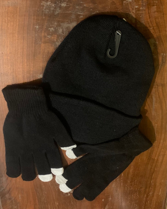 Winter Hat and Magic Fingers Gloves - black